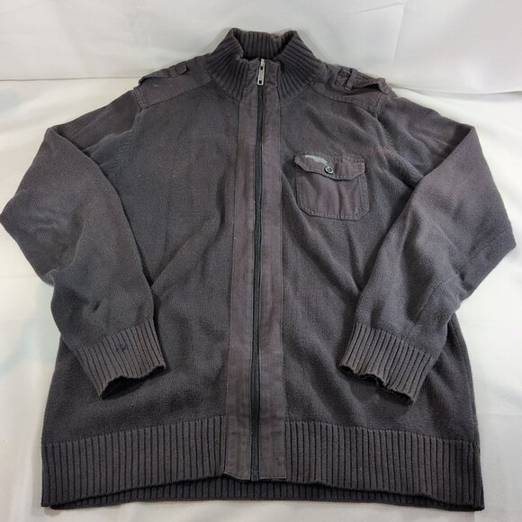 Angelo Litrico Men's L Large Sweater Full Zip Collared Gray 100% Cotton Knit - Picture 1 of 15